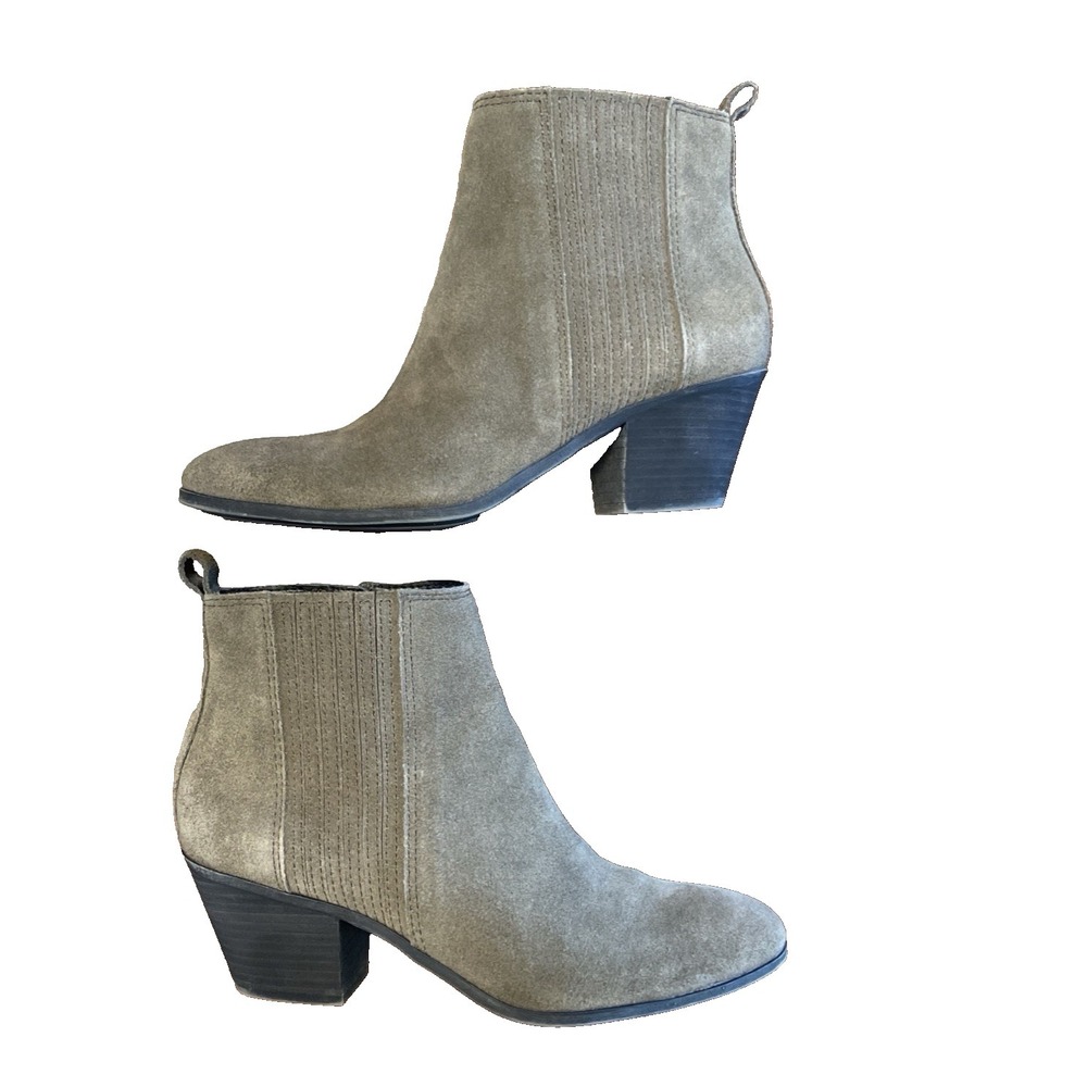 Frye & Co Jacy Chelsea Ankle 9.5 Bootie Leather Suede Olive Green Side Zip 70738